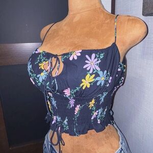 FOR LOVE & LEMONS Floral Smocked Crop Top Tank Size Medium NWT